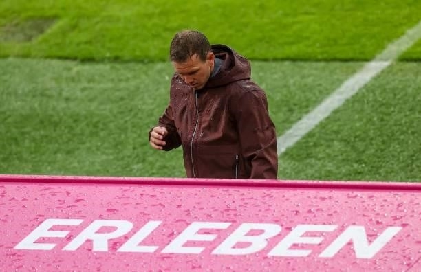 Head coach Julian Nagelsmann of Bayern Muenchen looks on during the Bundesliga match between FC Bayern Muenchen and Hertha BSC at Allianz Arena on...