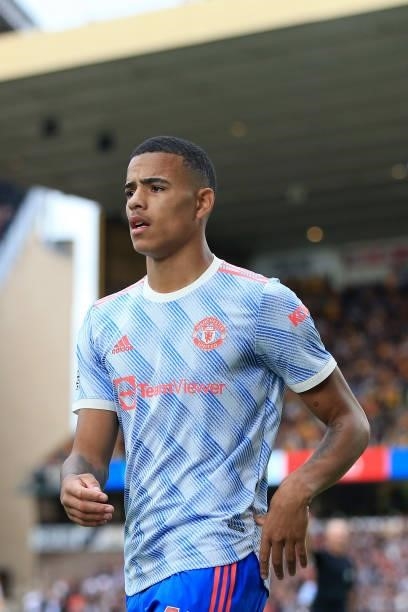 Mason Greenwood of Manchester United looks on during the Premier League match between Wolverhampton Wanderers and Manchester United at Molineux on...