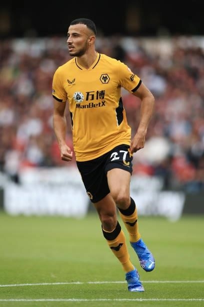 Romain Saiss of Wolverhampton Wanderers looks on during the Premier League match between Wolverhampton Wanderers and Manchester United at Molineux on...