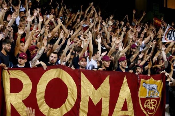 Roma supporters on the stands during the Serie A match between US Salernitana and AS Roma at Stadio Arechi on August 29, 2021 in Salerno, Italy.