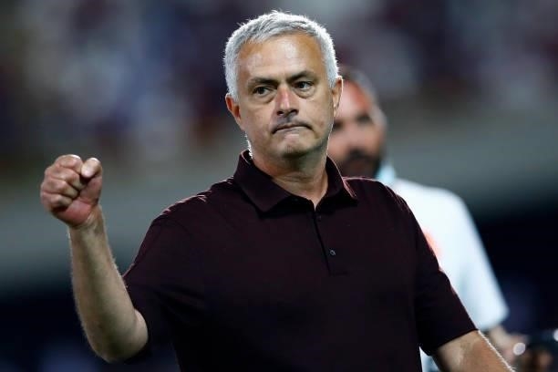 Jose Mourinho Head Coach of AS Roma ,celebrates after winning,gestures during the Serie A match between US Salernitana and AS Roma at Stadio Arechi...