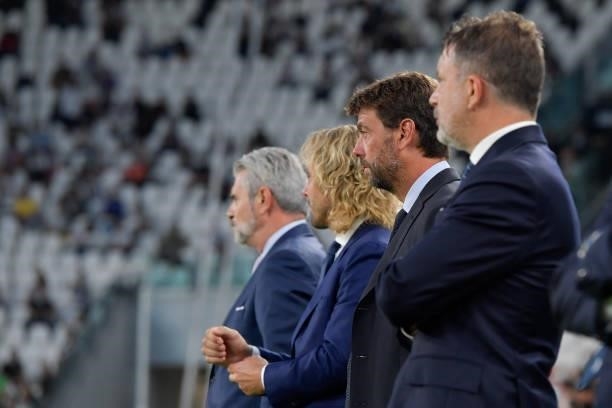 Maurizio Arrivabene, Pavel Nedved, Andrea Agnelli, Federico Cherubini during the Serie A match between Juventus and Empoli FC at Allianz Stadium on...