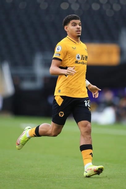 Morgan Gibbs-White of Wolverhampton Wanderers in action during the Premier League match between Wolverhampton Wanderers and Manchester United at...