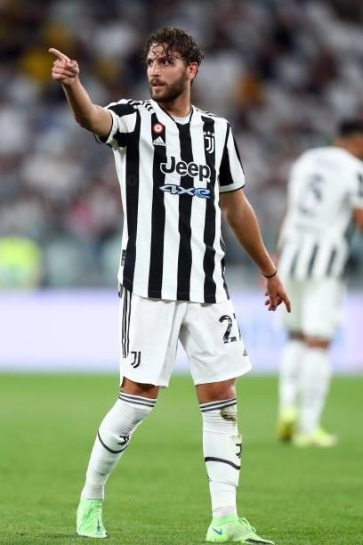 Manuel Locatelli of Juventus FC gestures during the Serie A match between Juventus and Empoli FC at Allianz Stadium on August 28, 2021 in Turin,...