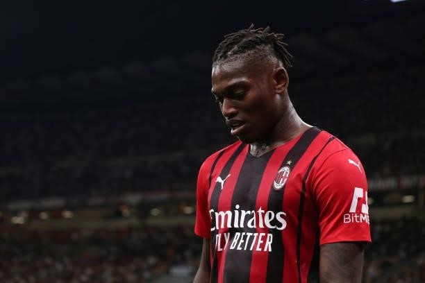 Rafael Leao of AC Milan shows his dejection during the Serie A match between AC Milan and Cagliari Calcio at Stadio Giuseppe Meazza on August 29,...