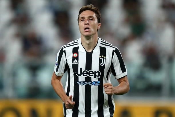 Federico Chiesa of Juventus FC look on during the Serie A match between Juventus and Empoli FC at Allianz Stadium on August 28, 2021 in Turin, Italy.