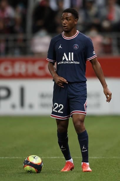 Abdou Diallo of PSG during the Ligue 1 Uber Eats match between Reims and Paris Saint Germain at Stade Auguste Delaune on August 29, 2021 in Reims,...