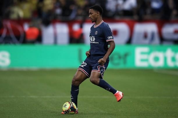 Abdou Diallo of PSG does passed during the Ligue 1 Uber Eats match between Reims and Paris Saint Germain at Stade Auguste Delaune on August 29, 2021...