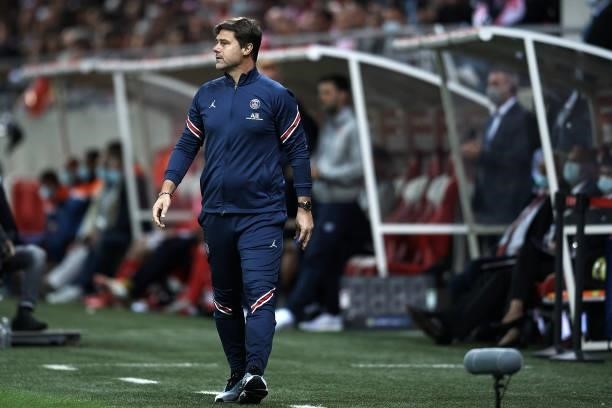 Mauricio Pochettino head coach of PSGduring the Ligue 1 Uber Eats match between Reims and Paris Saint Germain at Stade Auguste Delaune on August 29,...