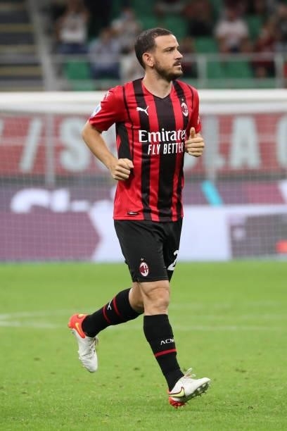 Alessandro Florenzi of AC Milan looks on during the Serie A match between AC Milan and Cagliari Calcio at Stadio Giuseppe Meazza on August 29, 2021...