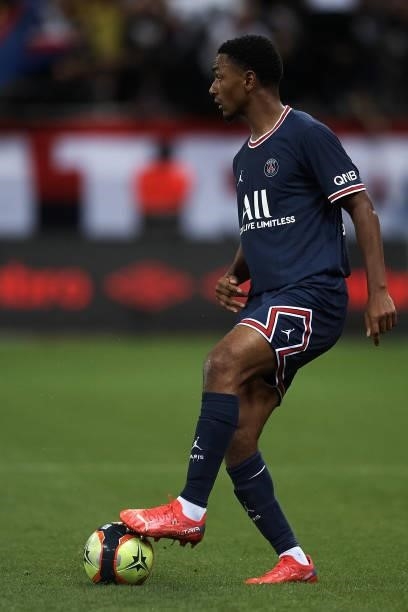 Abdou Diallo of PSG controls the ball during the Ligue 1 Uber Eats match between Reims and Paris Saint Germain at Stade Auguste Delaune on August 29,...