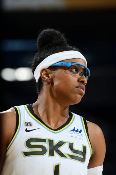 Close-up of Diamond DeShields of the Chicago Sky during the game against the Phoenix Mercury on August 31, 2021 at the Footprint Center in Phoenix,...