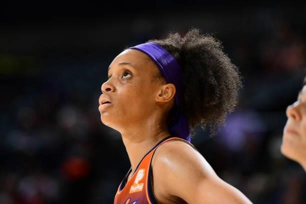 Close-up of Brianna Turner of the Phoenix Mercury during the game against the Chicago Sky on August 31, 2021 at the Footprint Center in Phoenix,...