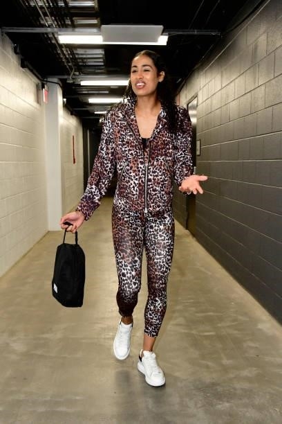 Skylar Diggins-Smith of the Phoenix Mercury arrives to the game against the Chicago Sky on August 31, 2021 at Footprint Center in Phoenix, Arizona....