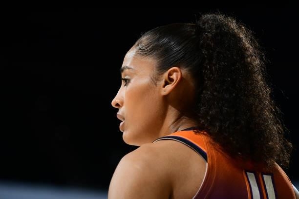 Close-up of Skylar Diggins-Smith of the Phoenix Mercury during the game against the Chicago Sky on August 31, 2021 at the Footprint Center in...