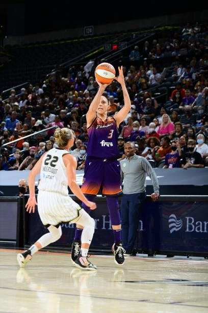 Diana Taurasi of the Phoenix Mercury shoots the ball against the Chicago Sky on August 31, 2021 at the Footprint Center in Phoenix, Arizona. NOTE TO...