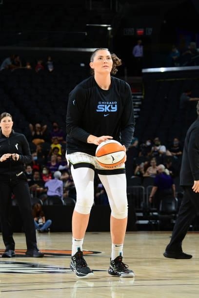 Stefanie Dolson of the Chicago Sky looks to shoot the ball before the game against the Phoenix Mercury on August 31, 2021 at the Footprint Center in...