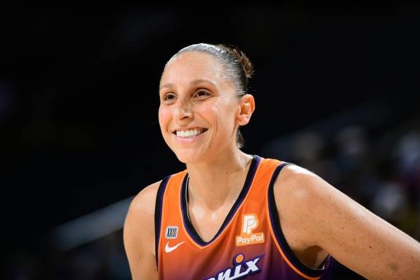 Diana Taurasi of the Phoenix Mercury smiles during the game against the Chicago Sky on August 31, 2021 at the Footprint Center in Phoenix, Arizona....