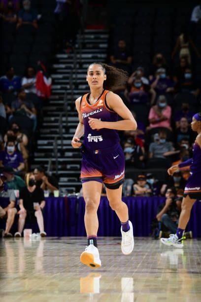 Skylar Diggins-Smith of the Phoenix Mercury runs down the court during the game against the Chicago Sky on August 31, 2021 at the Footprint Center in...
