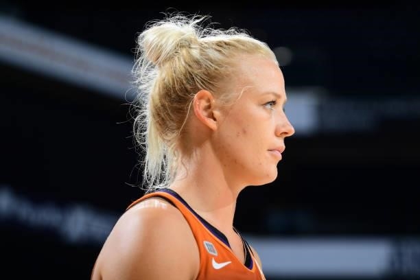 Close-up of Sophie Cunningham of the Phoenix Mercury during the game against the Chicago Sky on August 31, 2021 at the Footprint Center in Phoenix,...