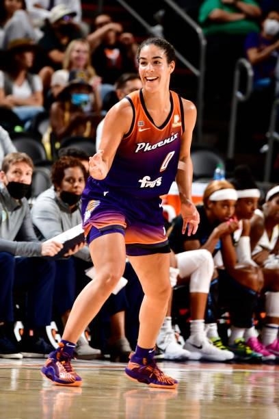 Kia Nurse of the Phoenix Mercury reacts to a play during the game against the Chicago Sky on August 31, 2021 at Footprint Center in Phoenix, Arizona....