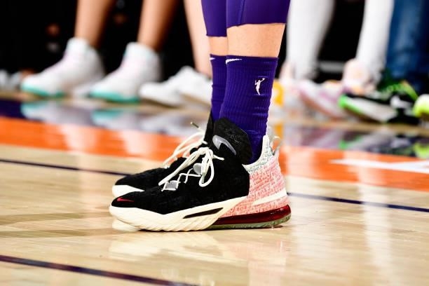 The sneakers worn by Diana Taurasi of the Phoenix Mercury during the game against the Chicago Sky on August 31, 2021 at Footprint Center in Phoenix,...