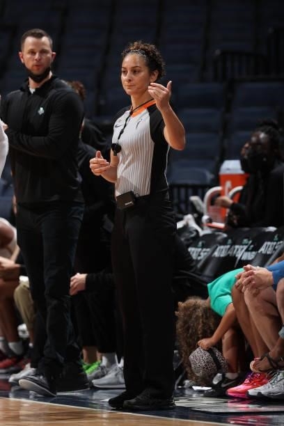 Official Tiara Cruse looks on during the Minnesota Lynx game against the New York Libertyon August 31, 2021 at Target Center in Minneapolis,...