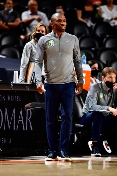 Head Coach, James Wade of the Chicago Sky looks on during the game against the Phoenix Mercury on August 31, 2021 at Footprint Center in Phoenix,...