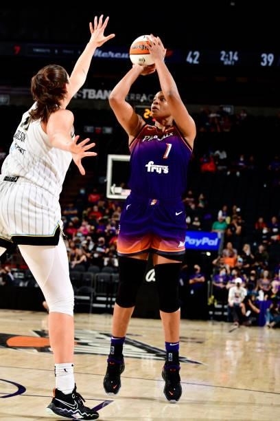 Kia Vaughn of the Phoenix Mercury shoots the ball against the Chicago Sky on August 31, 2021 at Footprint Center in Phoenix, Arizona. NOTE TO USER:...