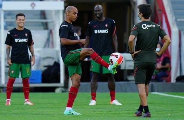 Joao Mario of SL Benfica of Portugal in action during a warm up before the start of the World Cup 2022 Qualifier match between Portugal and Republic...