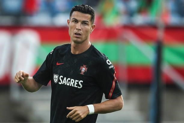 Portugal's forward Cristiano Ronaldo warms up before the FIFA World Cup Qatar 2022 European qualifying round group A football match between Portugal...