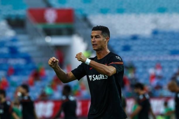 Cristiano Ronaldo of Manchester United and Portugal during the warmup of the 2022 FIFA World Cup Qualifier match between Portugal and Republic of...