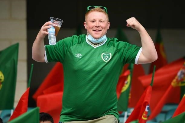 Faro , Portugal - 1 September 2021; A Republic of Ireland supporter before the FIFA World Cup 2022 qualifying group A match between Portugal and...