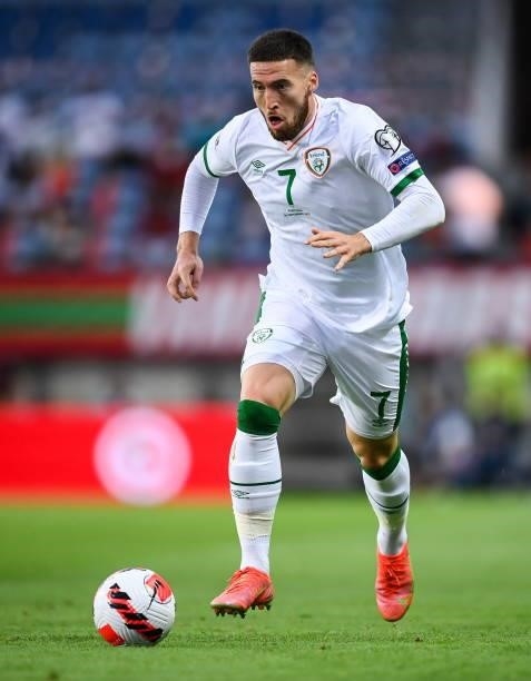 Faro , Portugal - 1 September 2021; Matt Doherty of Republic of Ireland during the FIFA World Cup 2022 qualifying group A match between Portugal and...