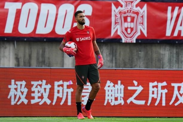 Rui Patricio of AS Roma and Portugal in action during warm up before the start of the World Cup 2022 Qualifier match between Portugal and Republic of...