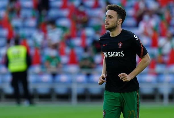 Diogo Jota of Liverpool FC and Portugal in action during warm up before the start of the World Cup 2022 Qualifier match between Portugal and Republic...