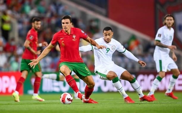 Faro , Portugal - 1 September 2021; João Palhinha of Portugal in action against Adam Idah of Republic of Ireland during the FIFA World Cup 2022...