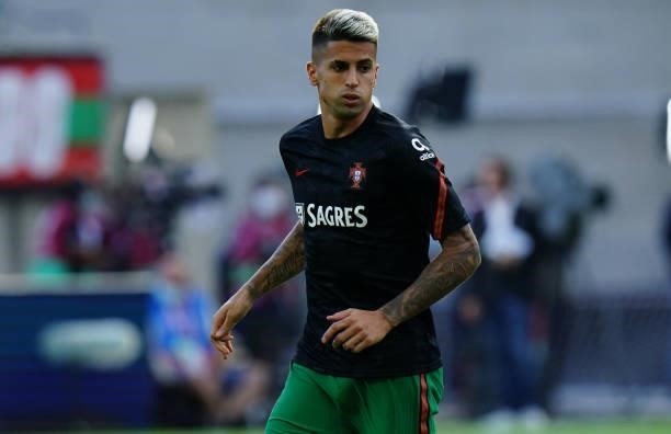 Joao Cancelo of Manchester City and Portugal in action during warm up before the start of the World Cup 2022 Qualifier match between Portugal and...