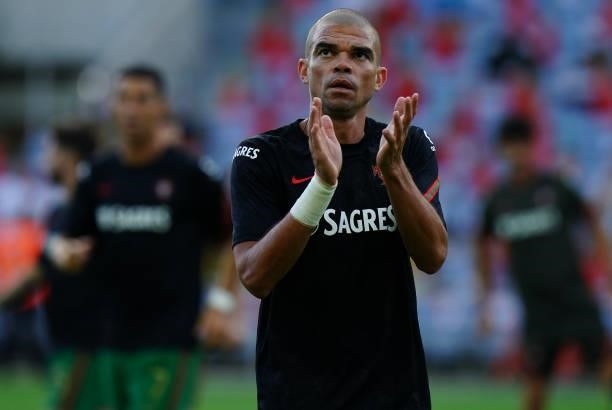 Pepe of FC Porto and Portugal in action during warm up before the start of the World Cup 2022 Qualifier match between Portugal and Republic of...