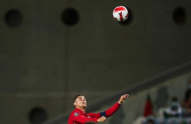 Portugal's forward Cristiano Ronaldo fights for the ball during the FIFA World Cup Qatar 2022 European qualifying round group A football match...