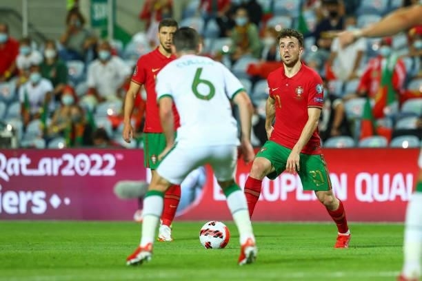 Diogo Jota of Liverpool FC and Portugal during the 2022 FIFA World Cup Qualifier match between Portugal and Republic of Ireland at Estadio Algarve on...