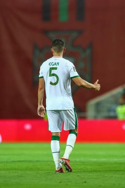 John Egan of Republic of Ireland and Sheffield United celebrates scoring Ireland's first goal during the 2022 FIFA World Cup Qualifier match between...