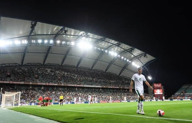 Faro , Portugal - 1 September 2021; Jamie McGrath of Republic of Ireland makes his way to take a corner kick during the FIFA World Cup 2022...