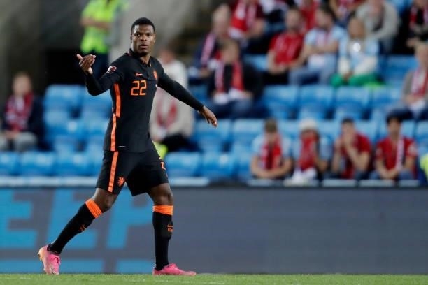 Denzel Dumfries of Holland during the World Cup Qualifier match between Norway v Holland at the Ullevaal Stadium on September 1, 2021 in Oslo Norway