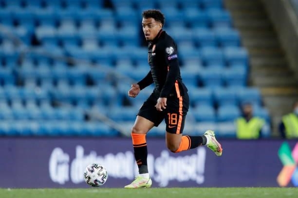 Donyell Malen of Holland during the World Cup Qualifier match between Norway v Holland at the Ullevaal Stadium on September 1, 2021 in Oslo Norway