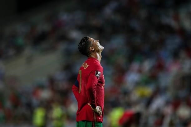 Portugal's forward Cristiano Ronaldo reacts during the FIFA World Cup Qatar 2022 European qualifying round group A football match between Portugal...