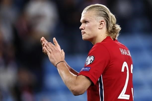 Erling Braut Haaland of Norway during the World Cup qualifier match between Norway and the Netherlands at Ullevaal Stadium on September 01, 2021 in...