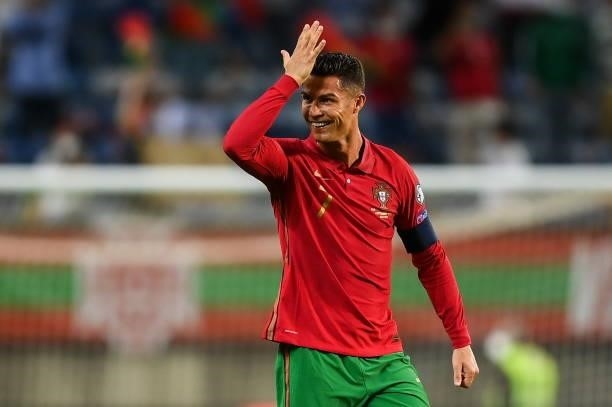 Faro , Portugal - 1 September 2021; Cristiano Ronaldo of Portugal after scoring his side's second goal during the FIFA World Cup 2022 qualifying...