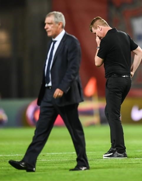 Faro , Portugal - 1 September 2021; Republic of Ireland manager Stephen Kenny reacts after his side's defeat in the FIFA World Cup 2022 qualifying...