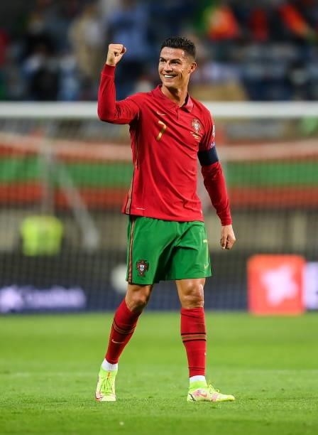 Faro , Portugal - 1 September 2021; Cristiano Ronaldo of Portugal after scoring his side's second goal during the FIFA World Cup 2022 qualifying...